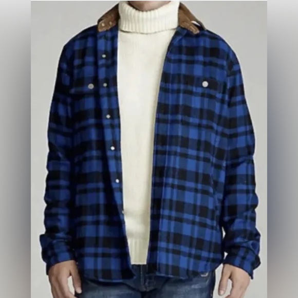 Polo Ralph Lauren Classic Fit Mens Blue/Black PLAID WOOL Shirt/ Jacket Sz XL NWT
